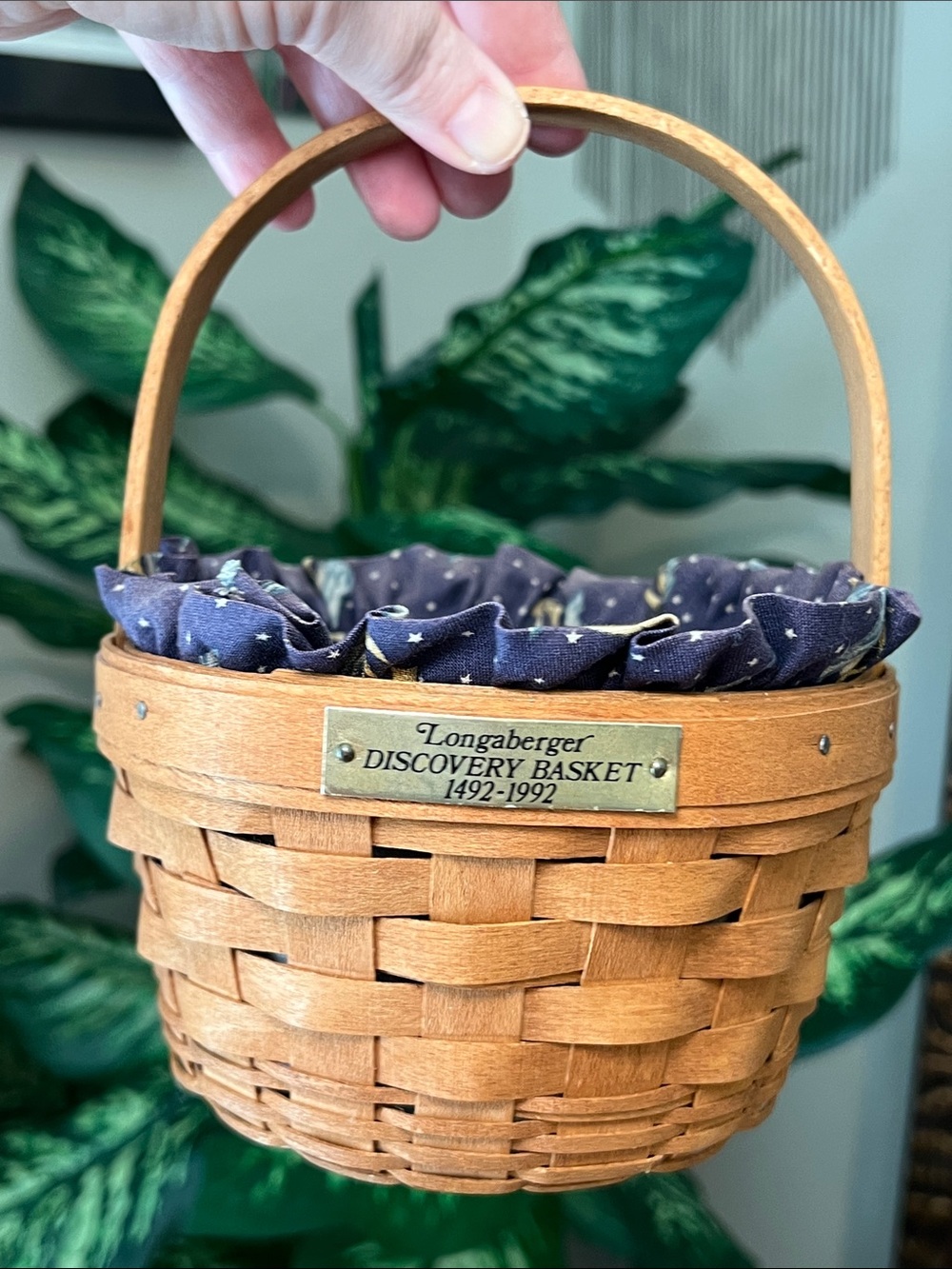 Vintage Longaberger 1492-1992 Discovery Basket with Nautical Ships Fabric Liner